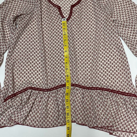 About A Girl Flowy Boho Peasant Popover Blouse, 3/4 Bell Sleeves, Size M - Picture 7 of 10